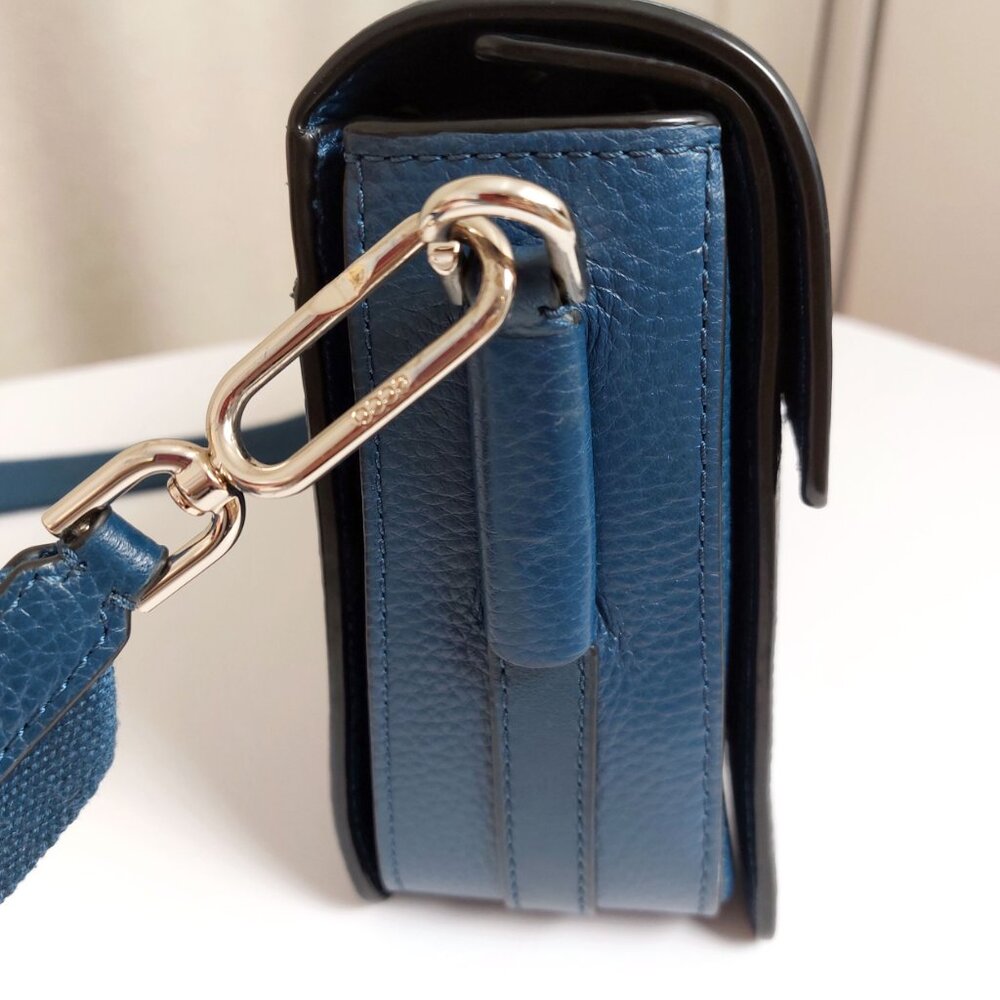 ECCO Pinch Bag Large – Seaport Teal Blue Leather Crossbody with Canvas Strap - Picture 8 of 16